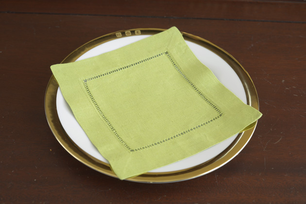 Solid colored hemstitch cocktail napkin Macaw Green colored